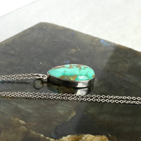 Sterling Silver 925 Southwest Bezel Set Turquoise Cabochon Pendant Necklace 18" - Picture 12 of 16